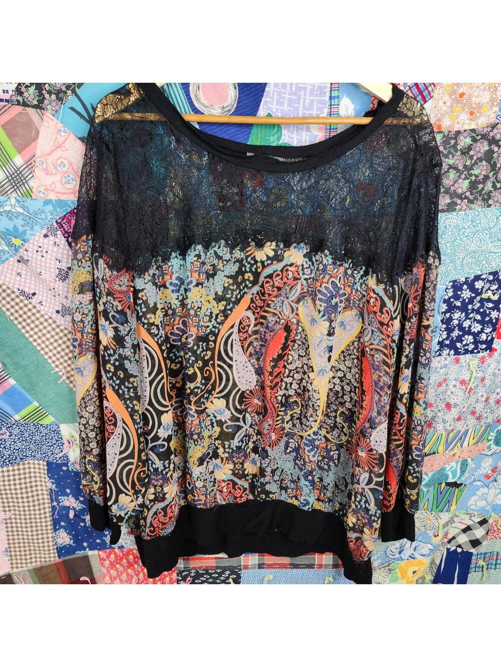 Boho Chic Lace and Paisley Print Blouse - Women's Size 1X